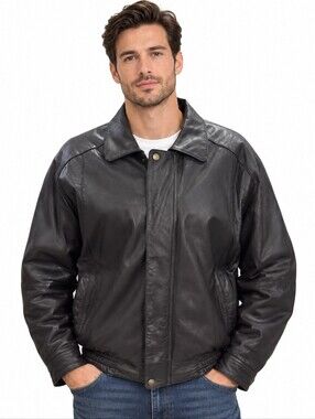 Personal choice leather bomber jacket coat motorcycle w/ doublure filling warm L